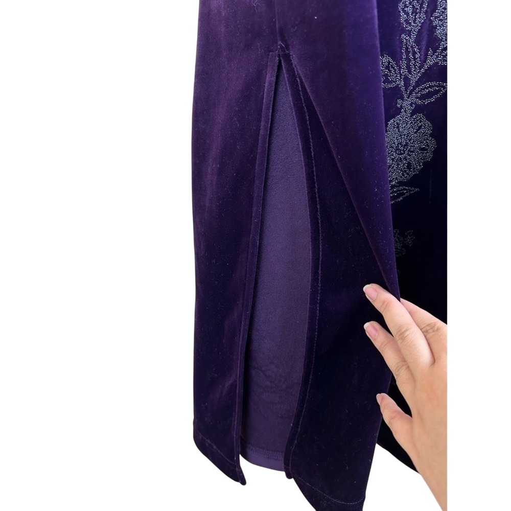 Vintage Style Studio Purple Velvet Maxi Asian Cheongsam Floral Whimsygoth Y2K M - Picture 2 of 5